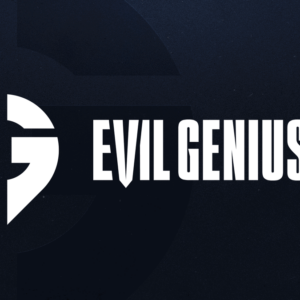 Evil Geniuses The EG logo, an E and G lining up in a circle, is pictured next to the words Evil Geniuses on a dark background